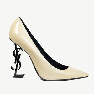 Saint Laurent Opyum Cream Patent YSL Cassandre Pointed-Toe Pumps